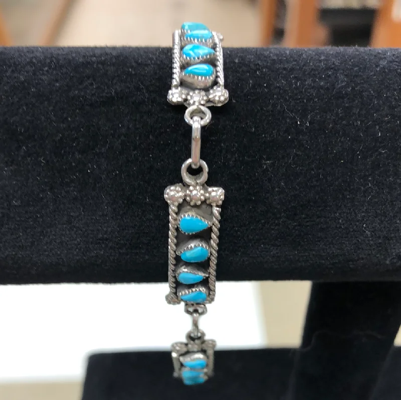 braided bangles for women -Turquoise and silver link bracelet