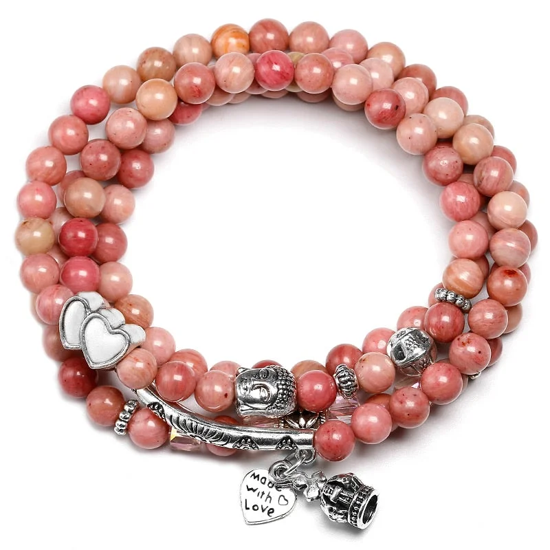 women’s gemstone bracelets -Natural Rhodochrosite Beads Mala Bracelet