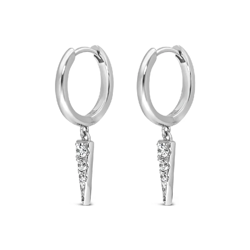 matching earrings for women -SLIM BAR DANGLE HOOP SILVER EARRING