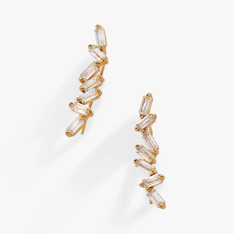 custom gold earrings for women -Crystal Baguette Crawler Earrings