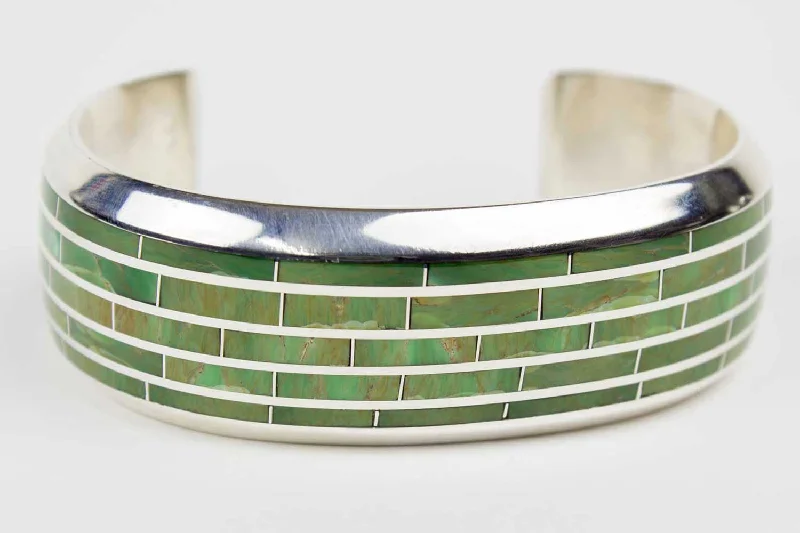 sparkling gemstone bracelets -Zuni Green Turquoise Channel Inlay Bracelet by Larry Loretto