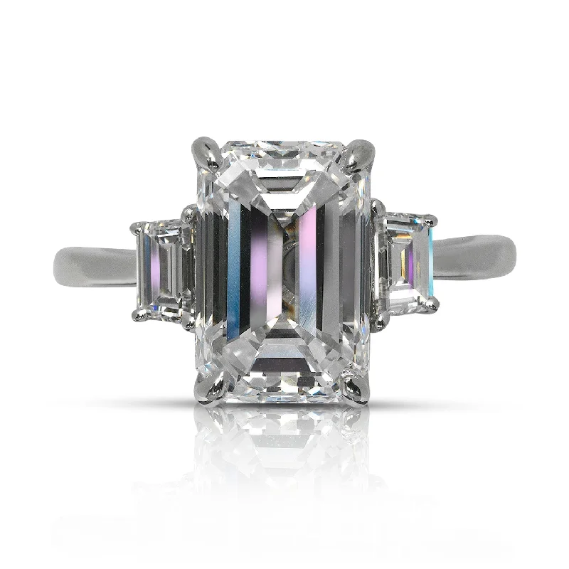 unique sapphire rings -KIMI 3 CARAT EMERALD CUT D COLOR VVS1 CLARITY THREE STONE DIAMOND ENGAGEMENT RING PLATINUM  GIA CERTIFIED 3 CT D VVS1 BY MIKE NEKTA