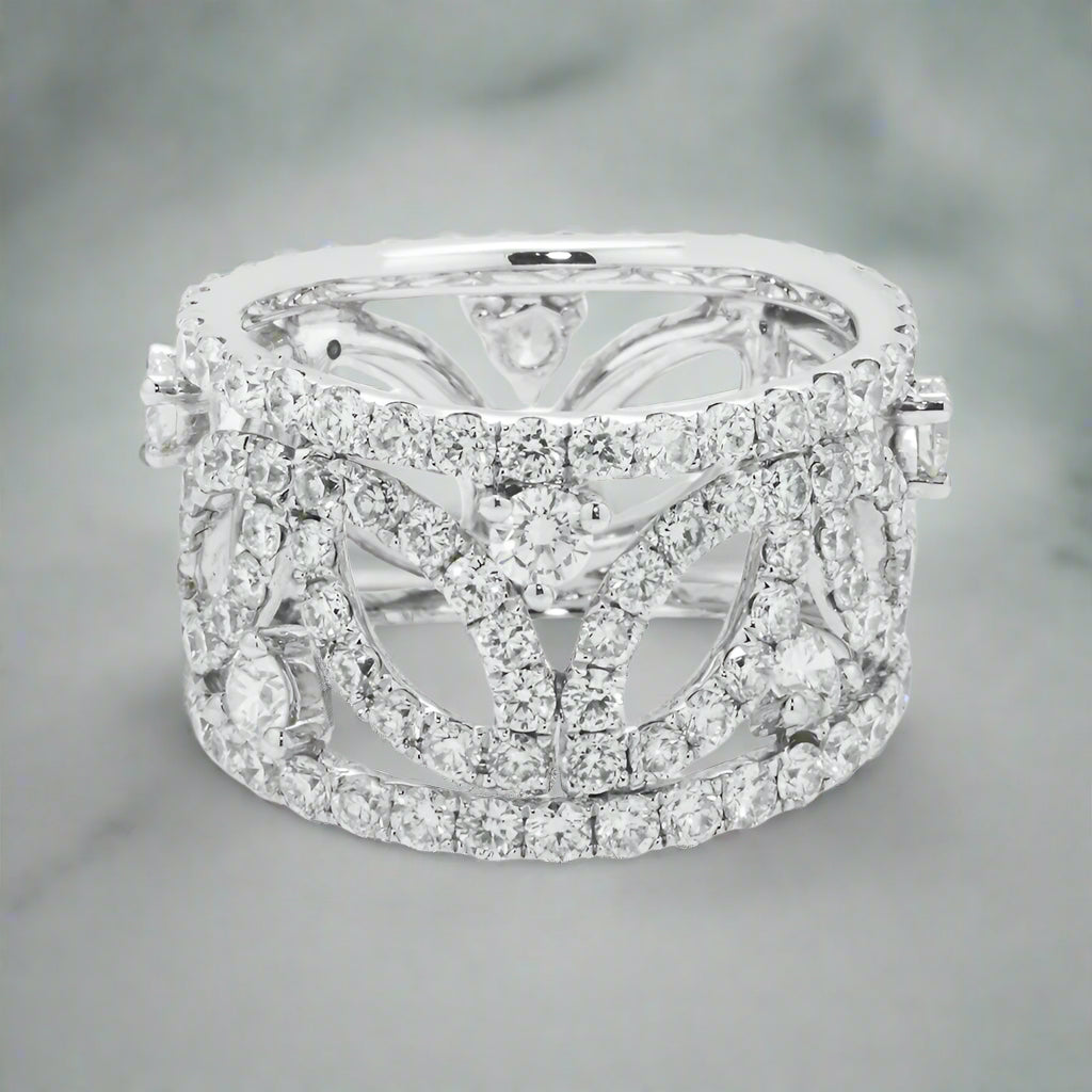 women’s rings -Eldora 4 Carats 7 Petal Row Diamond Eternity Ring in 18K White Gold