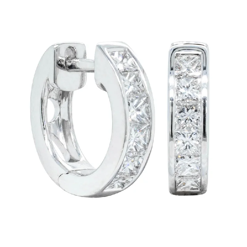 large hoop earrings -18ct White Gold Princess Cut Diamond Riviera Hoop Earrings