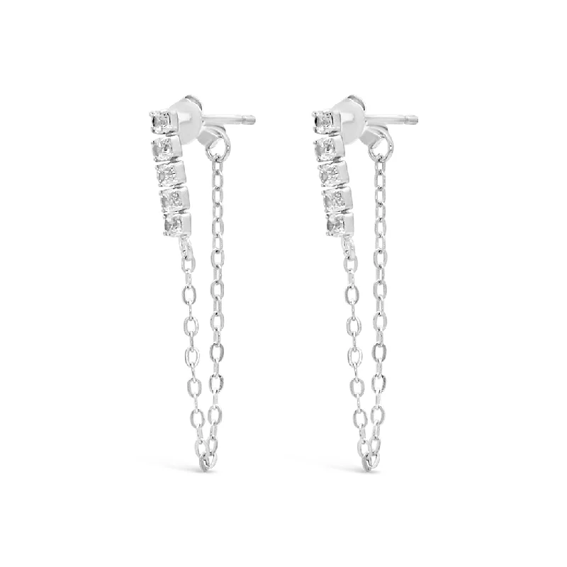 elegant earrings for women -STRAIGHT DROPPING LOOP STUD SILVER EARRING