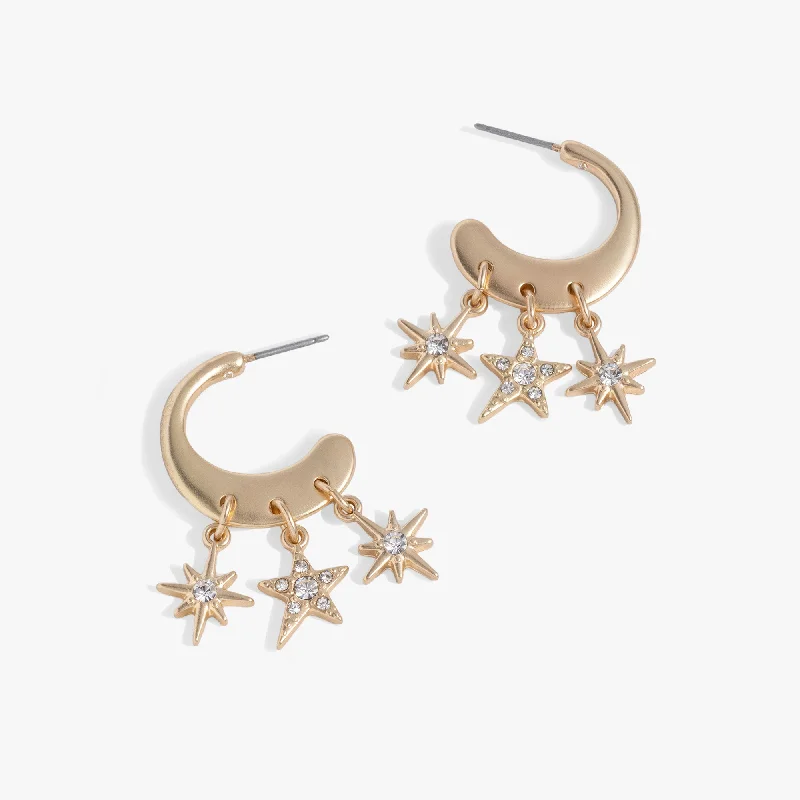 gold drop earrings for women -Star Multicharm Hoop Earrings