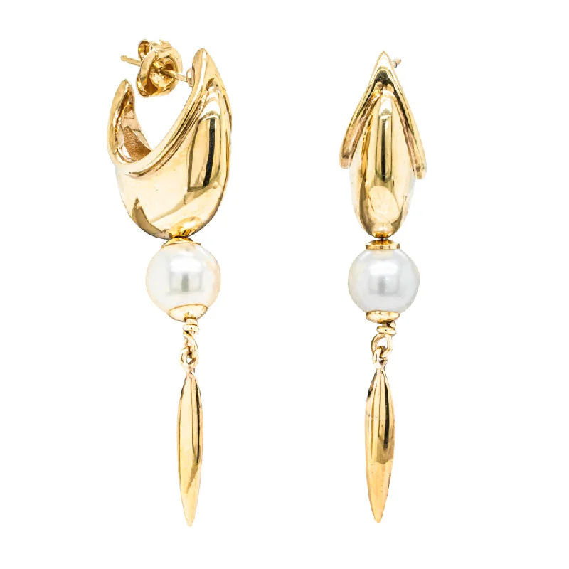 crystal drop earrings -Deja Vu 9ct Yellow Gold Pearl Drop Earrings