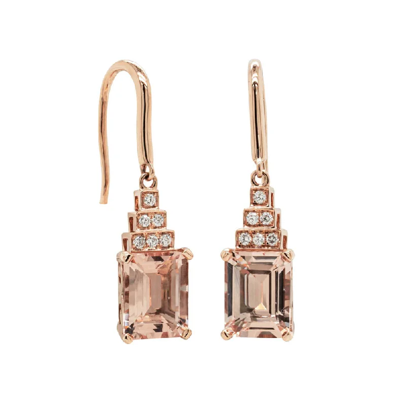 crystal drop earrings for evening -18ct Rose Gold 4.32ct Morganite & Diamond Maya Earrings