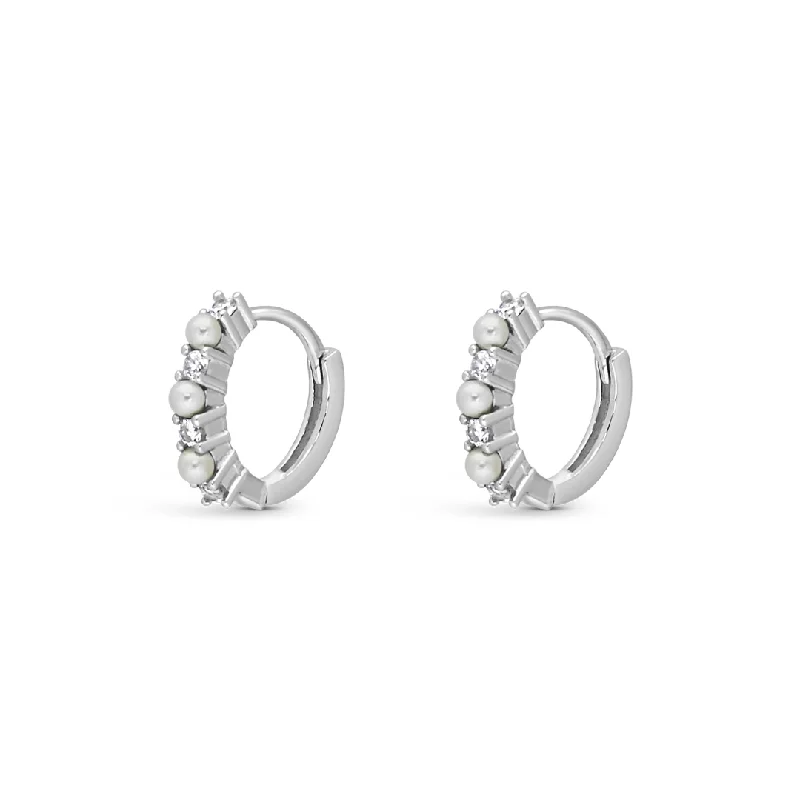 women’s vintage drop earrings -EMBEDDED PEARLS HOOP SILVER EARRING