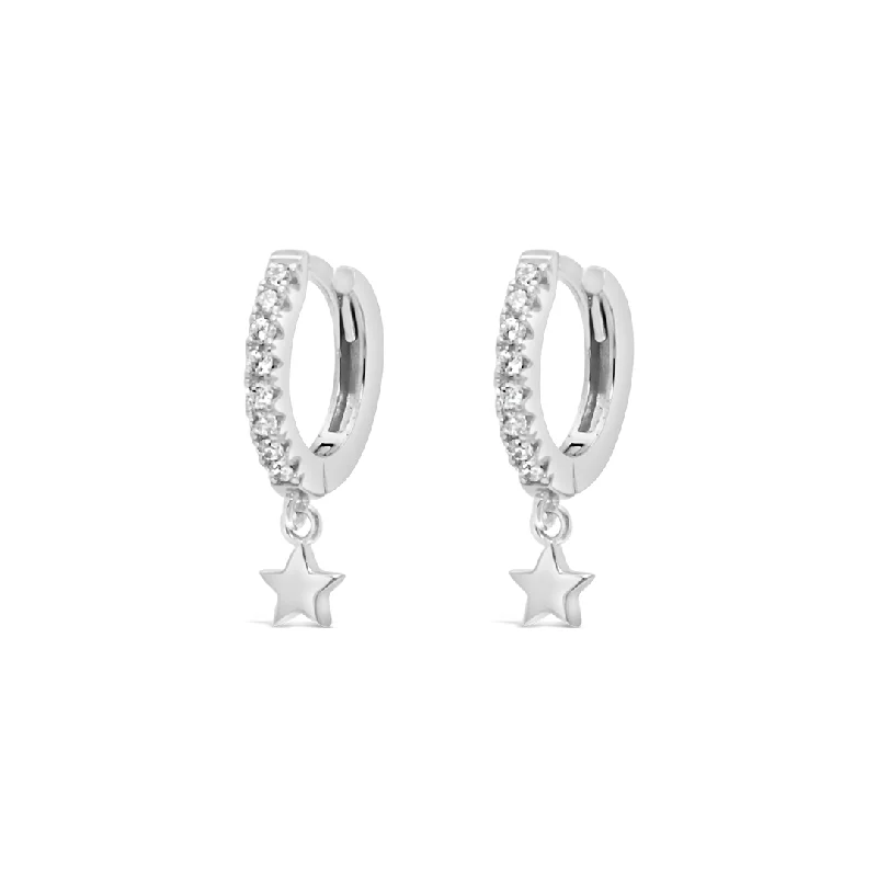 fashion gold earrings -STAR SHAPED ROUND STONED HOOP SILVER EARRING