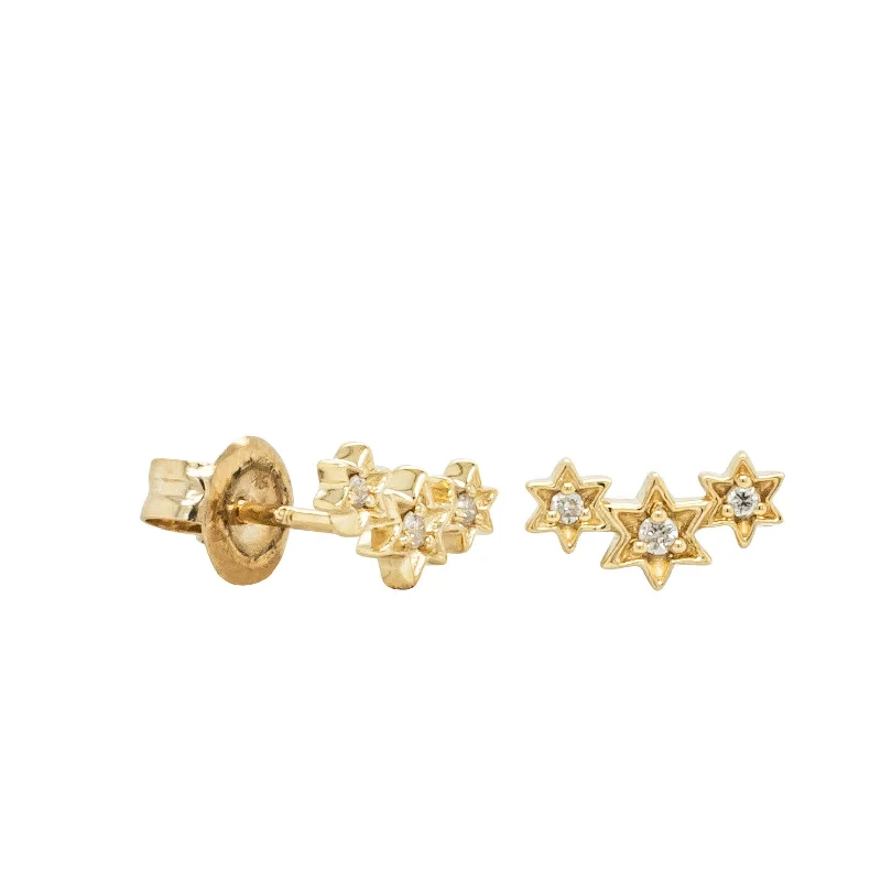 women’s vintage drop earrings -9ct Yellow Gold Diamond Stars Studs