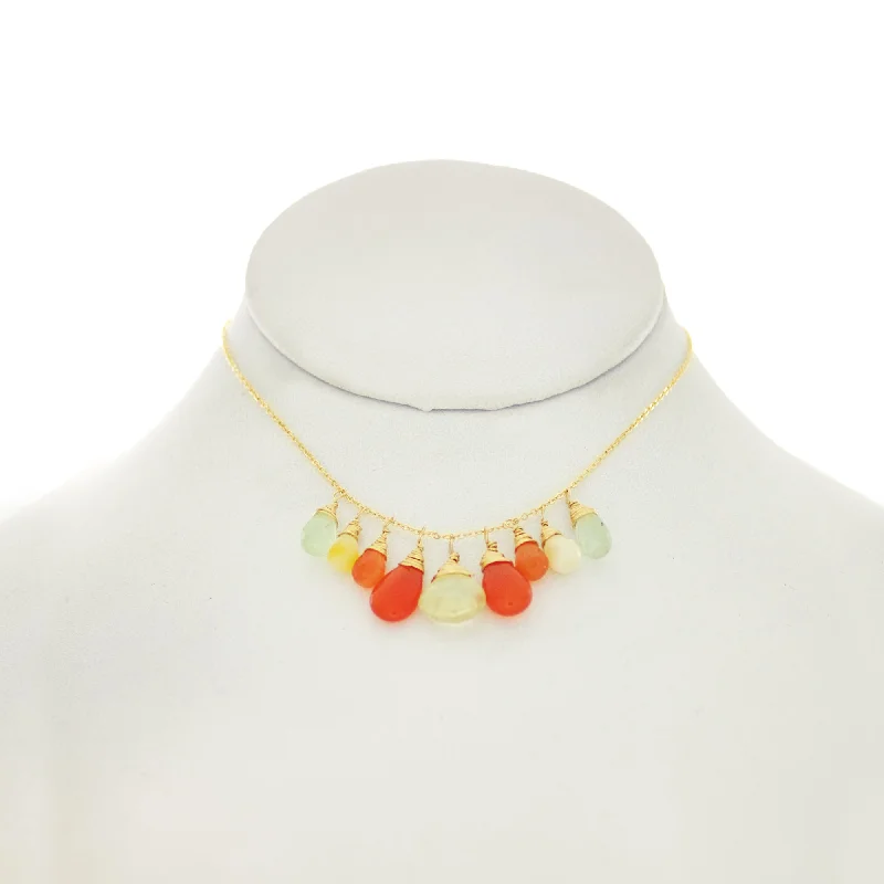 chunky necklaces for women -Orange & Lemon - Lemon Topaz, Orange Carnelian, Opal, Prenite Drops Necklace