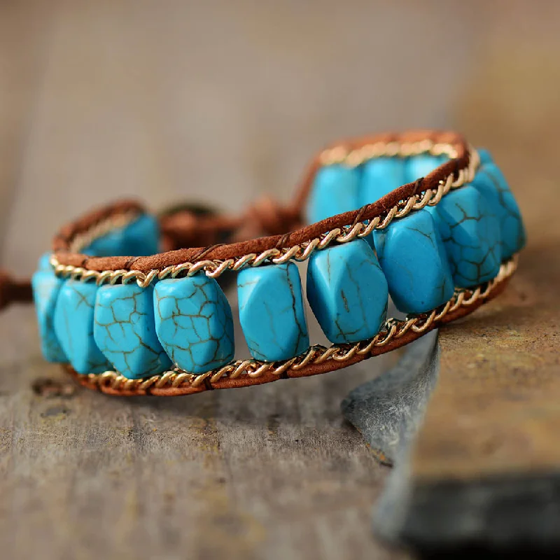 silver bangles for women -Outstanding Turquoise Leather Bracelet