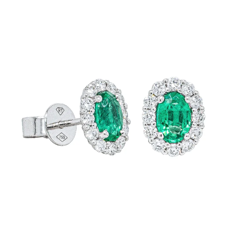 gemstone earrings for women -18ct White Gold .78ct Emerald & Diamond Earrings