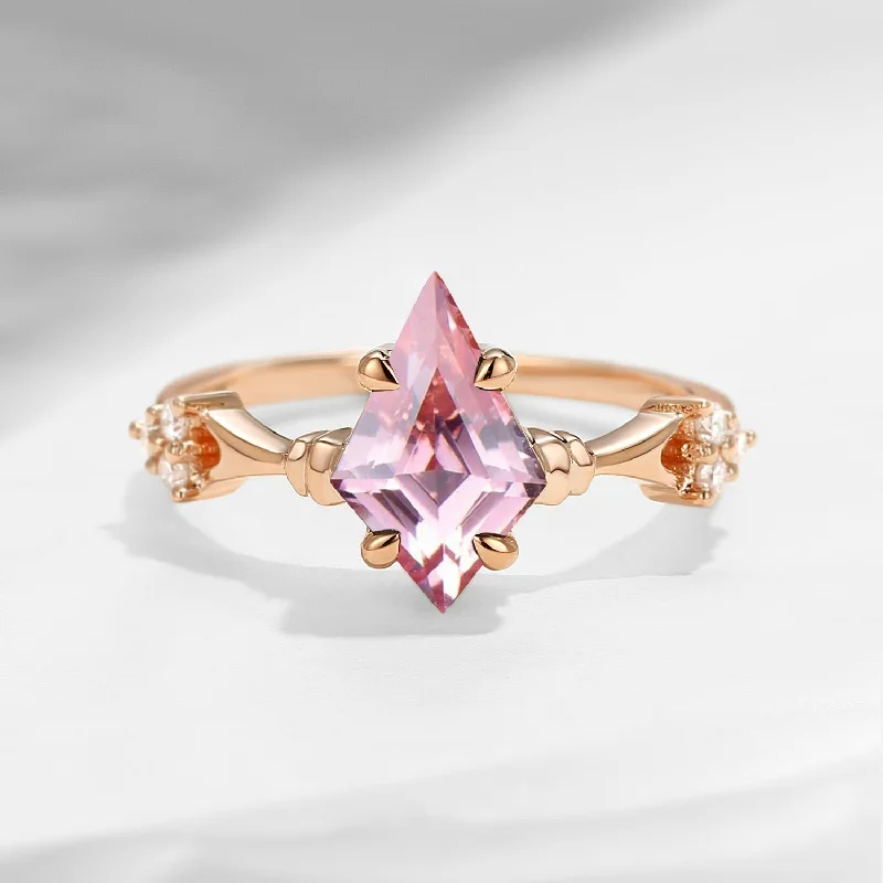 anniversary engagement rings -Vintage Inspired Kite Cut Pink Lab Diamond Engagement Ring