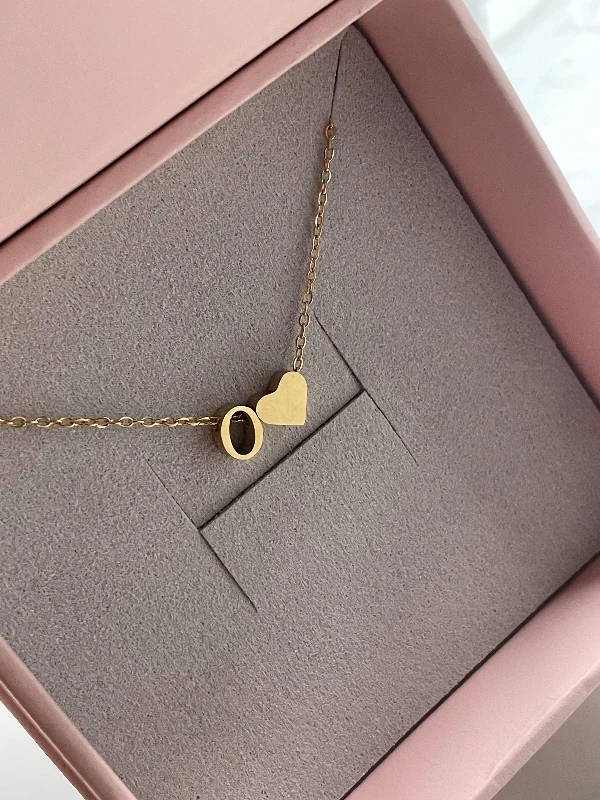 elegant gold necklaces for women -Personalized Heart + letter necklace