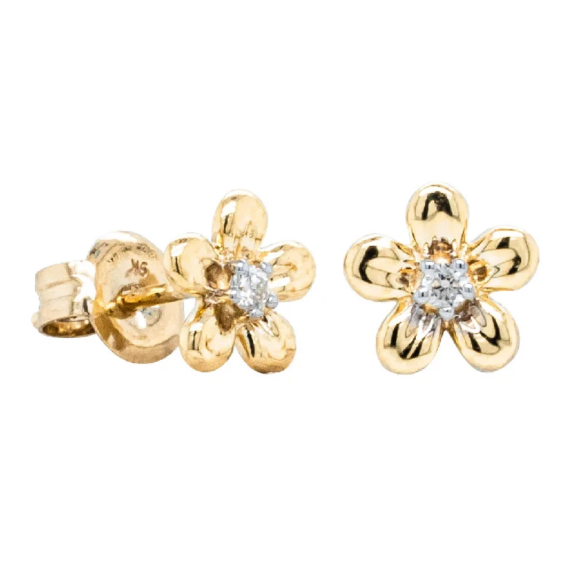 dangling earrings for women -9ct Yellow Gold .04ct Diamond Flower Stud Earrings