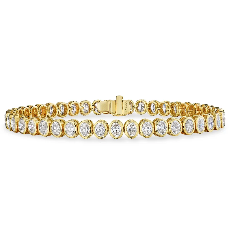 engraved bangles for women -Oval Cut Yellow Gold Diamond Bracelet, 6 CT