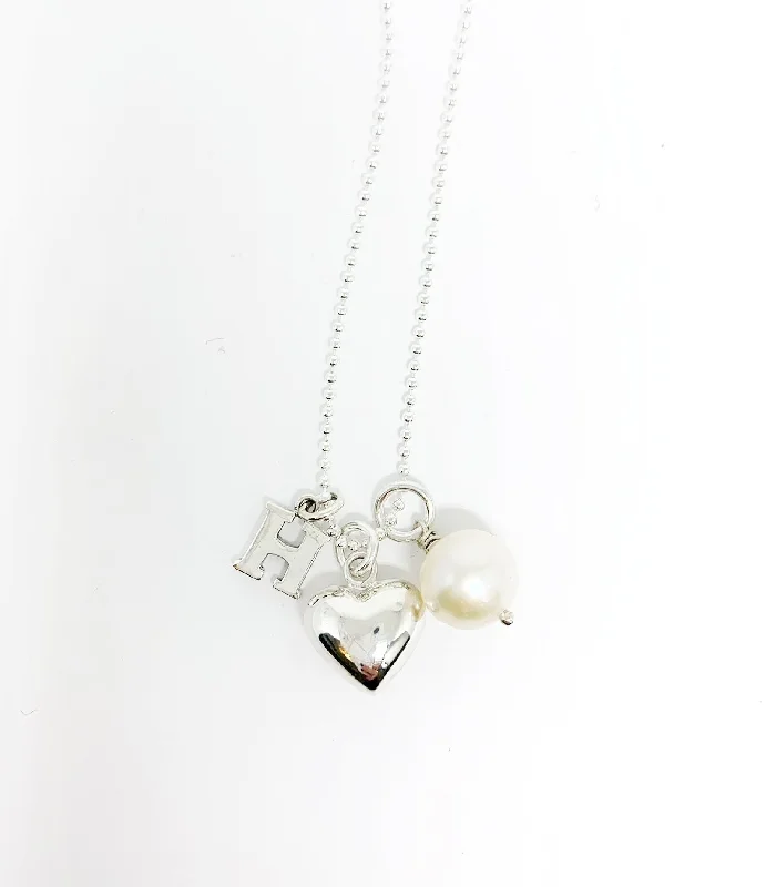 classic necklaces for women -Initial Charm Necklace with heart & pearl charms