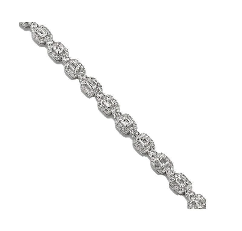 pearl bangles for women -Emerald Cut Pave Diamond Tennis Bracelet, 3.12 CT