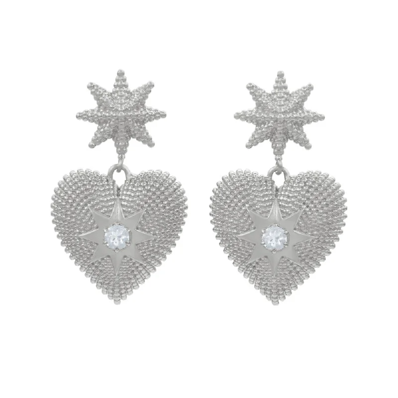 trendy stud earrings for women -Zoe & Morgan Brave Heart Earrings - Sterling Silver & Aquamarine