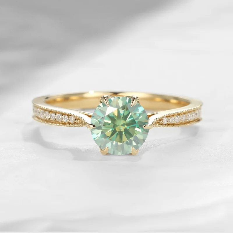 oval cut engagement rings for women -Antique Round Cut Mint Moissanite Engagement Ring