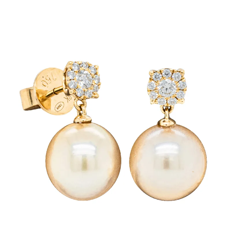 gold drop earrings for women -18ct Yellow Gold 10.5mm South Sea Pearl & Diamond Galaxy Earrings