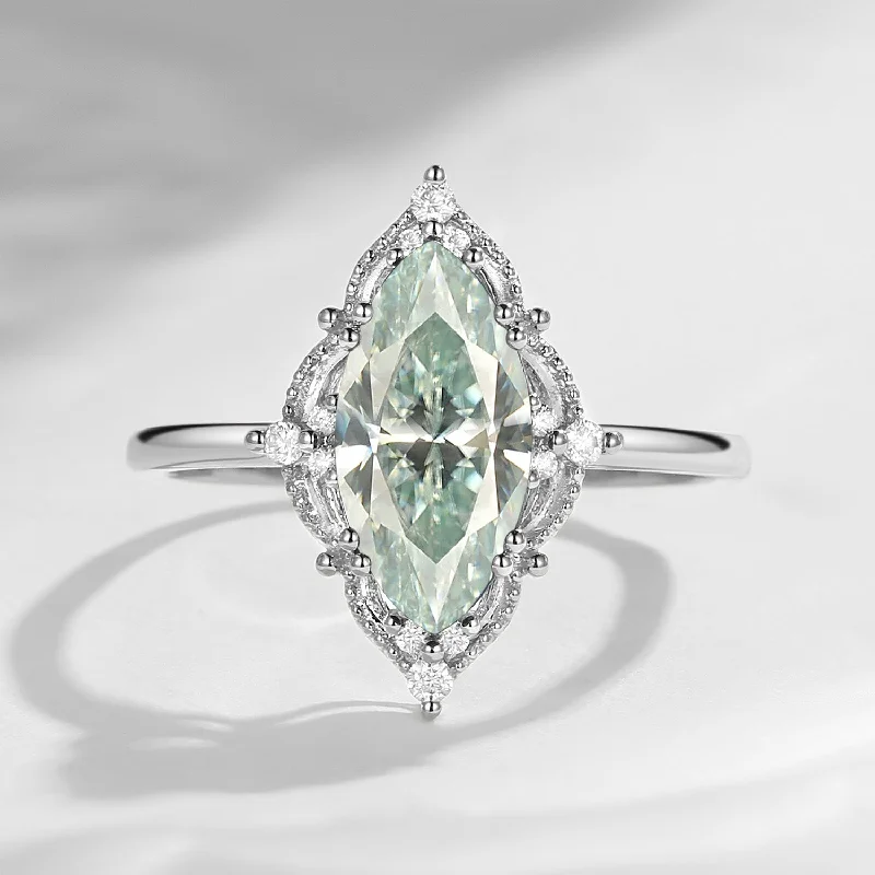 women’s stackable engagement rings -2.5ct 18K Marquise Vintage Inspired Mint Moissanite Engagement Ring