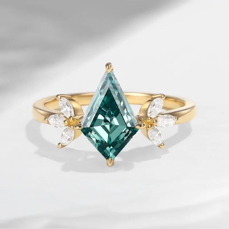 bold engagement rings -Unique Kite Shaped Teal Moissanite Butterfly Engagement Ring