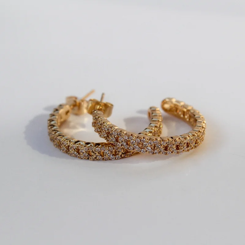 luxury pearl earrings -Micropave Cuban Chain Hoops