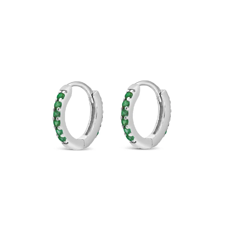 bohemian earrings for women -COLORED ROUND STONES HOOP SILVER EARRING