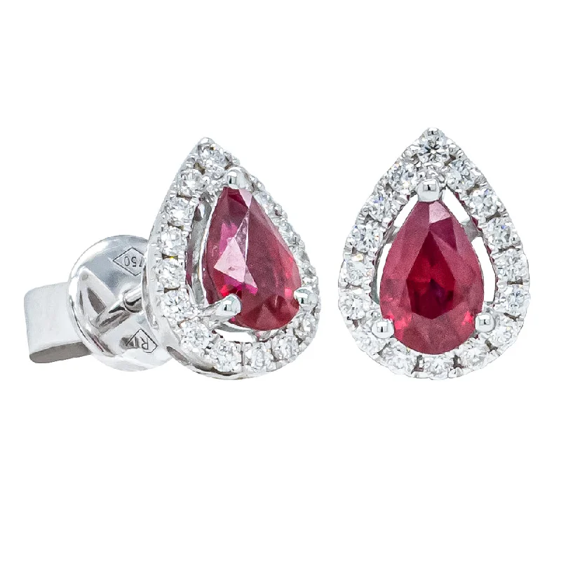 fashionable drop earrings -18ct White Gold .92ct Ruby & Diamond Earrings