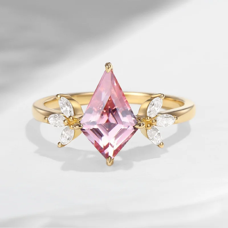 large diamond engagement rings -Unique Kite Shaped Pink Lab Diamond Butterfly Engagement Ring