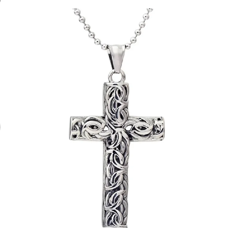 charm pendant necklaces for women -Stainless Steel Filigree Cross Pendant  Necklace