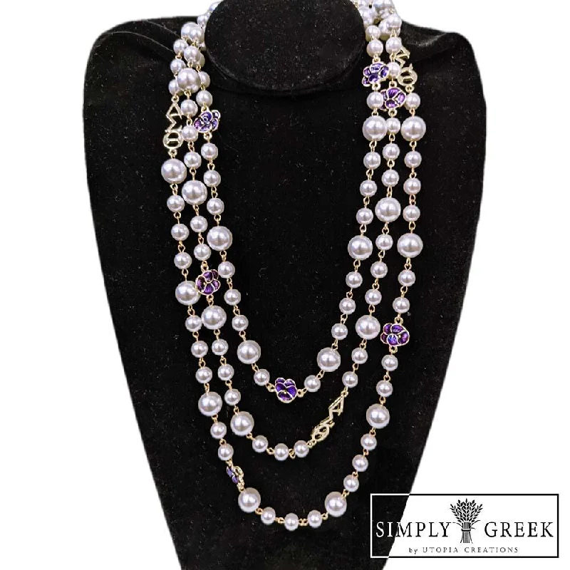 luxury gold necklaces for women -ΔΣΘ Violets & Pearls 36" Long Chain Necklace