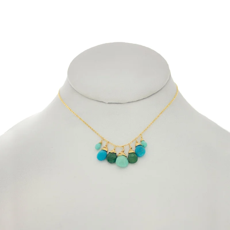 elegant gold necklaces for women -Arizona Blue - Turquoise and Emerald Drops Necklace