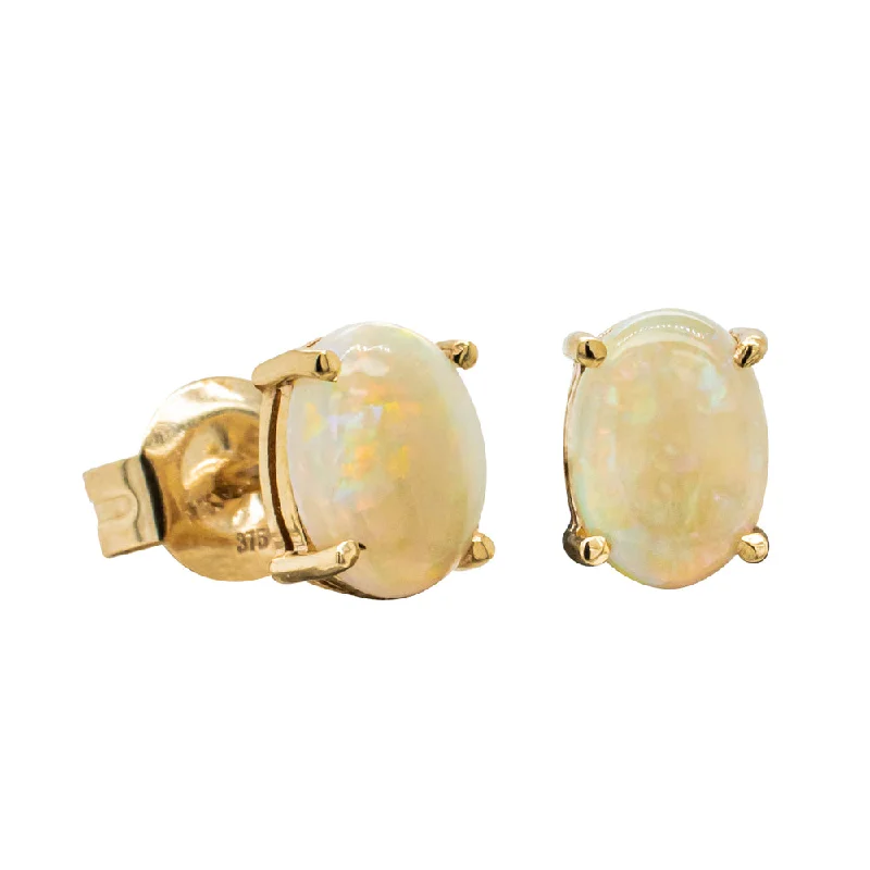 stylish earrings for women -9ct Yellow Gold Opal Stud Earrings