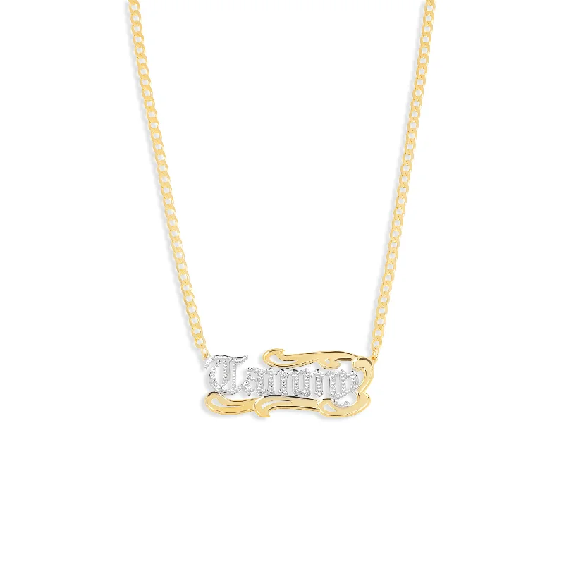 gold necklaces for women -THE CLASSIC OLD ENGLISH TAIL NAMEPLATE NECKLACE