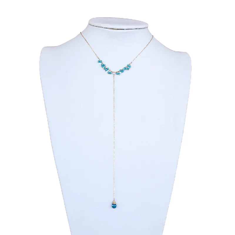 pendant necklaces for women -Dark Blue Apatite with Beaded Chain Y Necklace