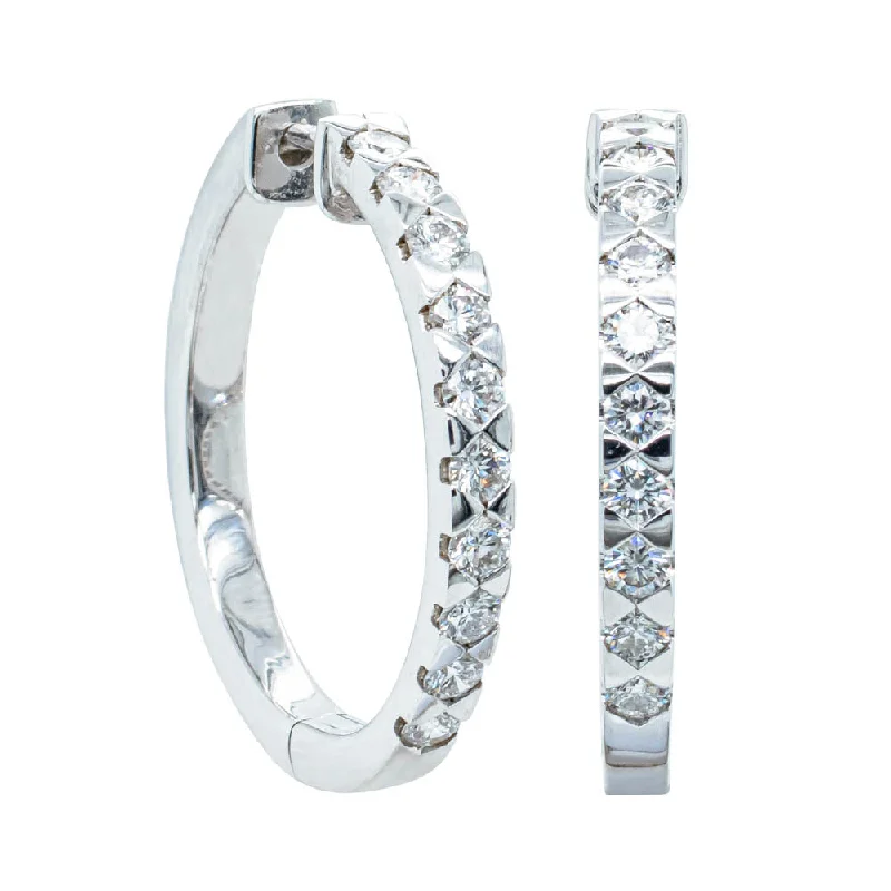 elegant gold earrings for women -Deja Vu 18ct White Gold 1.00ct Diamond Hoop Earrings