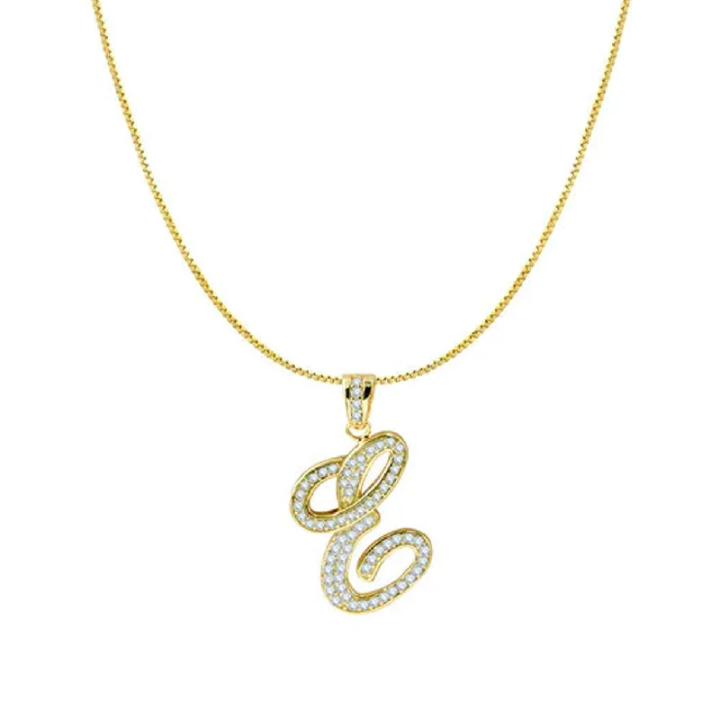 women’s layered gold necklaces -THE ICED OUT SCRIPT INITIAL NECKLACE