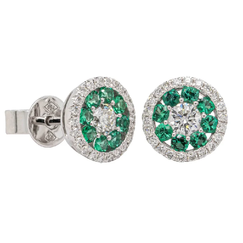 handmade earrings for women -18ct White Gold .36ct Emerald & Diamond Earrings