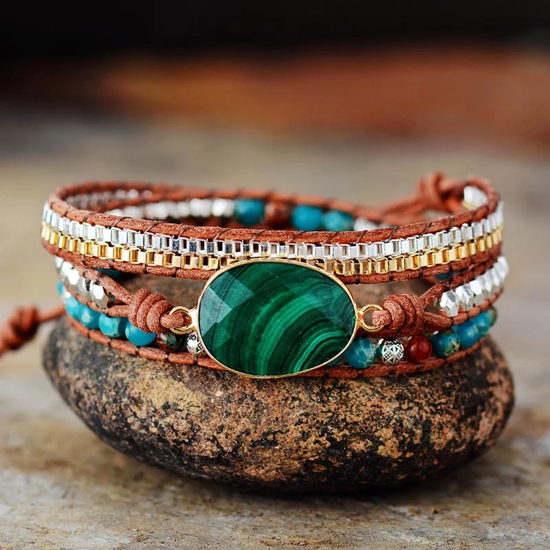 spiral bangles for women -Grounding & Manifesting Malachite Bracelet