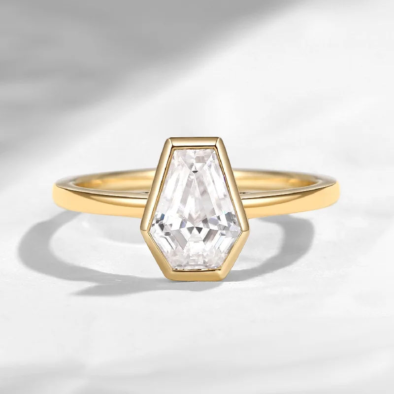 personalized engagement rings -Unique Coffin Moissanite Solitaire Classic Engagement Ring