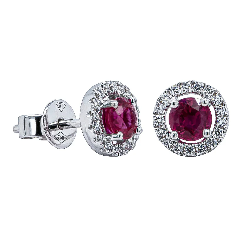 chic earrings for women -18ct White Gold .79ct Ruby & Diamond Earrings