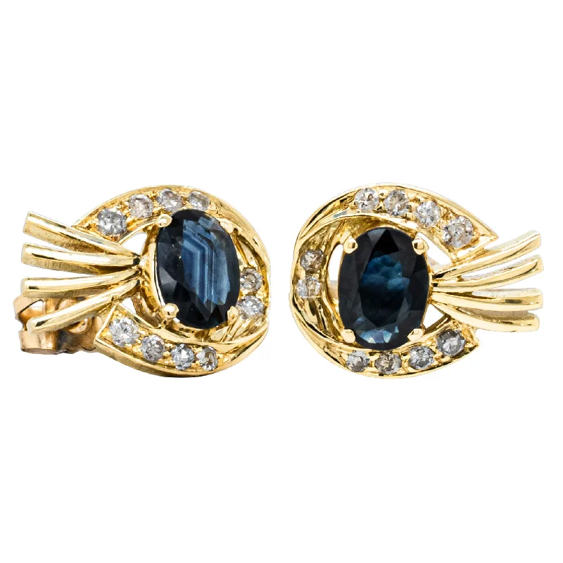 gold hoop earrings for women -Vintage 18ct Yellow Gold 2.00ct Sapphire & Diamond Earrings