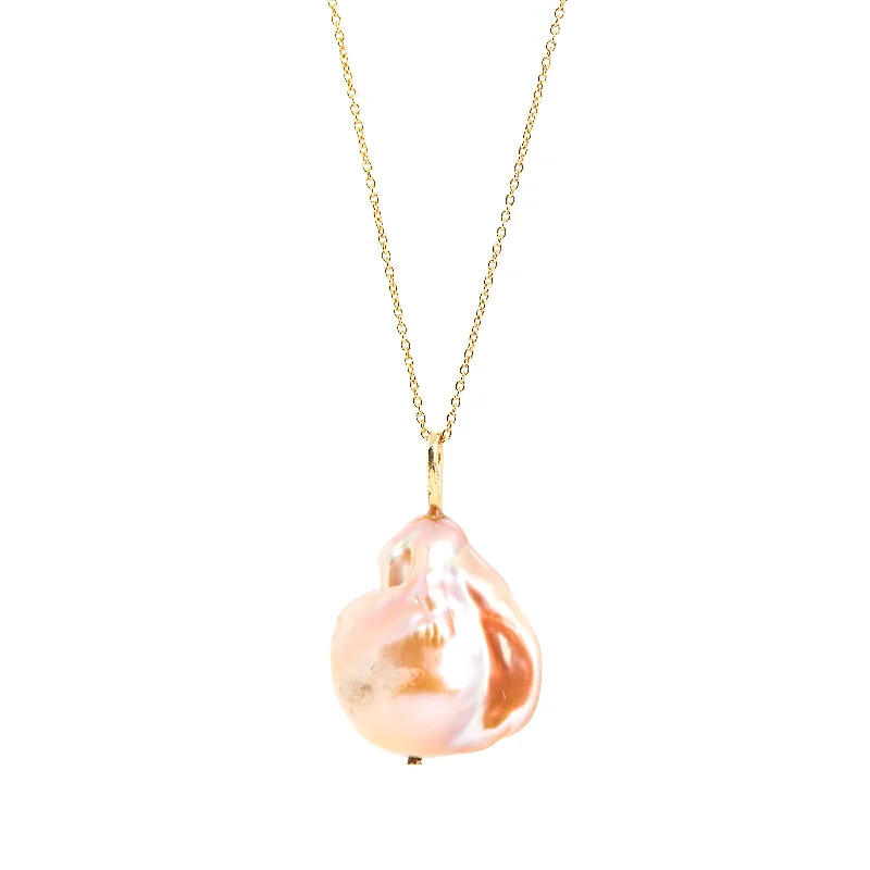 elegant pendant necklaces for women -Peach Baroque Pearl Pendant / Necklace, Solid Gold