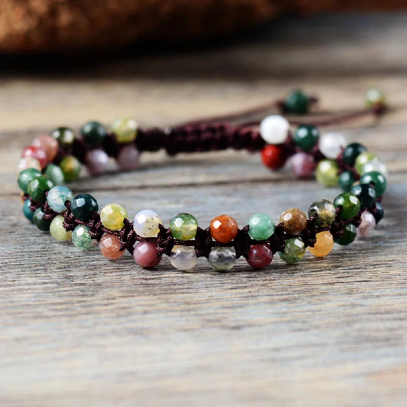 women’s gemstone bangles -Indian Onyx Handmade Braided Bracelet