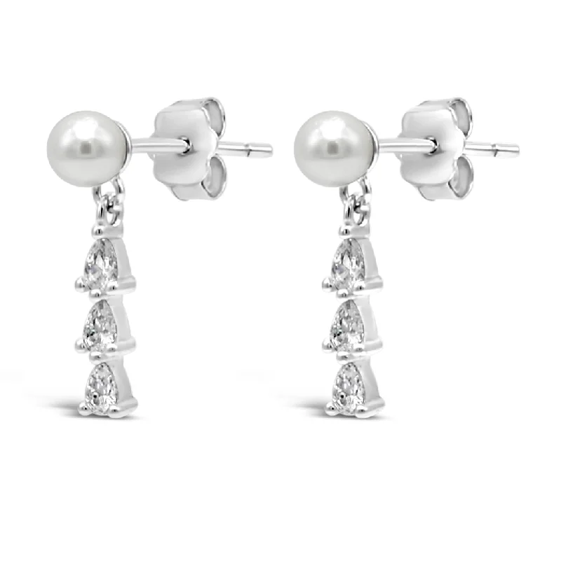 fancy earrings for women -DROPPING PEARS STUD SILVER EARRING