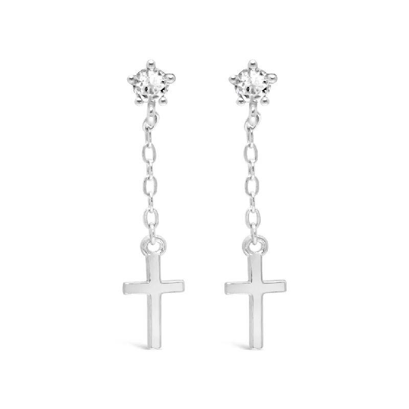 classic gold hoop earrings -DROPPING CROSS SHAPED STUD SILVER EARRING